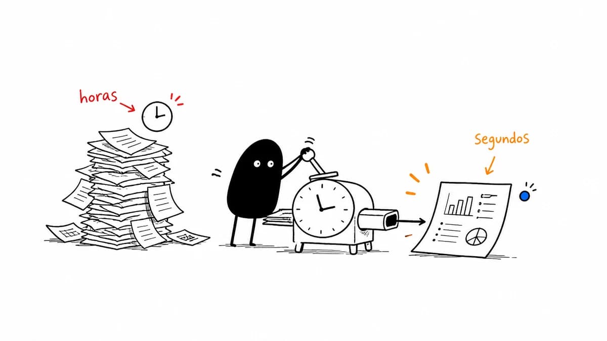 Ilustración de reportes manuales que se convierten en reportes automáticos.